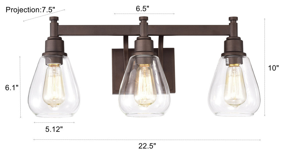 CHLOE Lighting HUDSON Transitional 3-Light Oil Rubbed Bronze Bath Fixture
