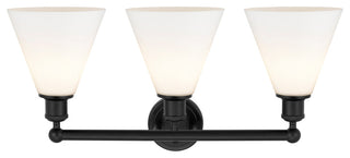 Berkshire 3-Light 26" Bath Vanity Light, Matte Black Finish, Matte White Shade