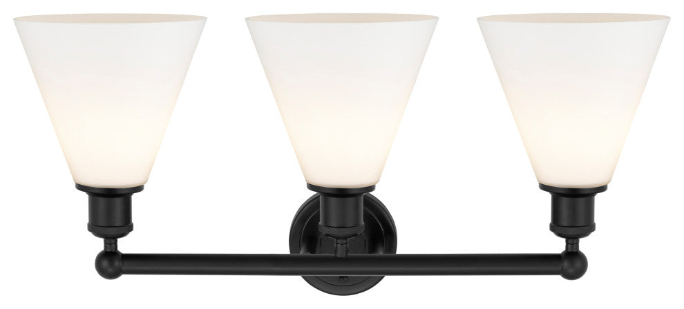 Berkshire 3-Light 26" Bath Vanity Light, Matte Black Finish, Matte White Shade