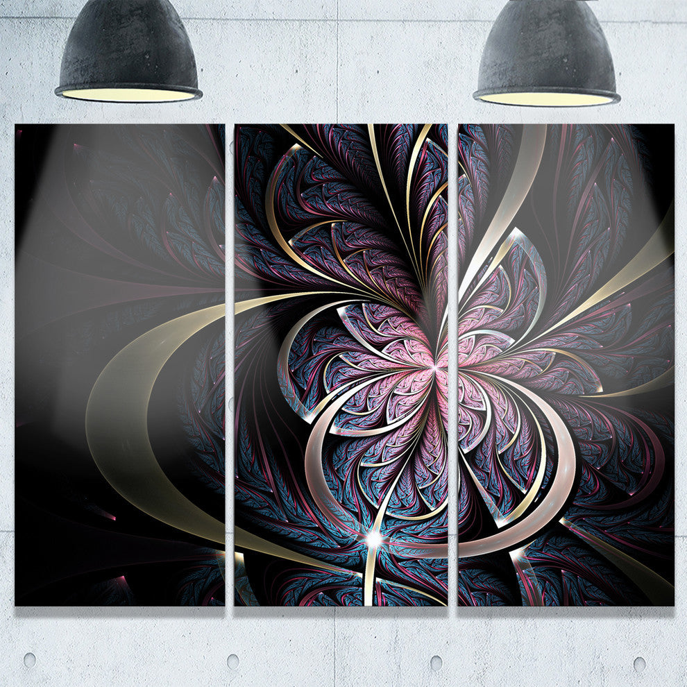 "Dark Blue Fractal Butterfly Flower" Metal Wall Art, 3 Panels, 36"x28"