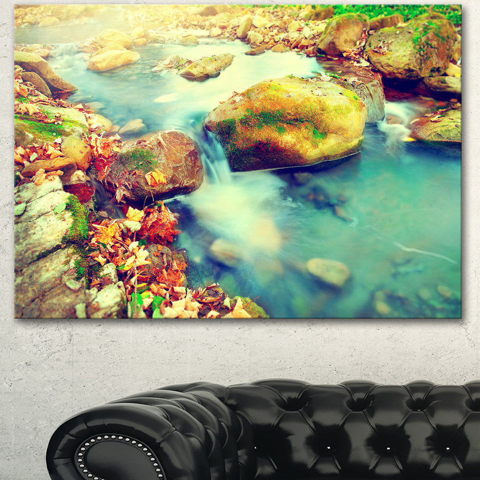 Mountain River with Stones, Large Seashore Canvas Wall Art, 60"x28"