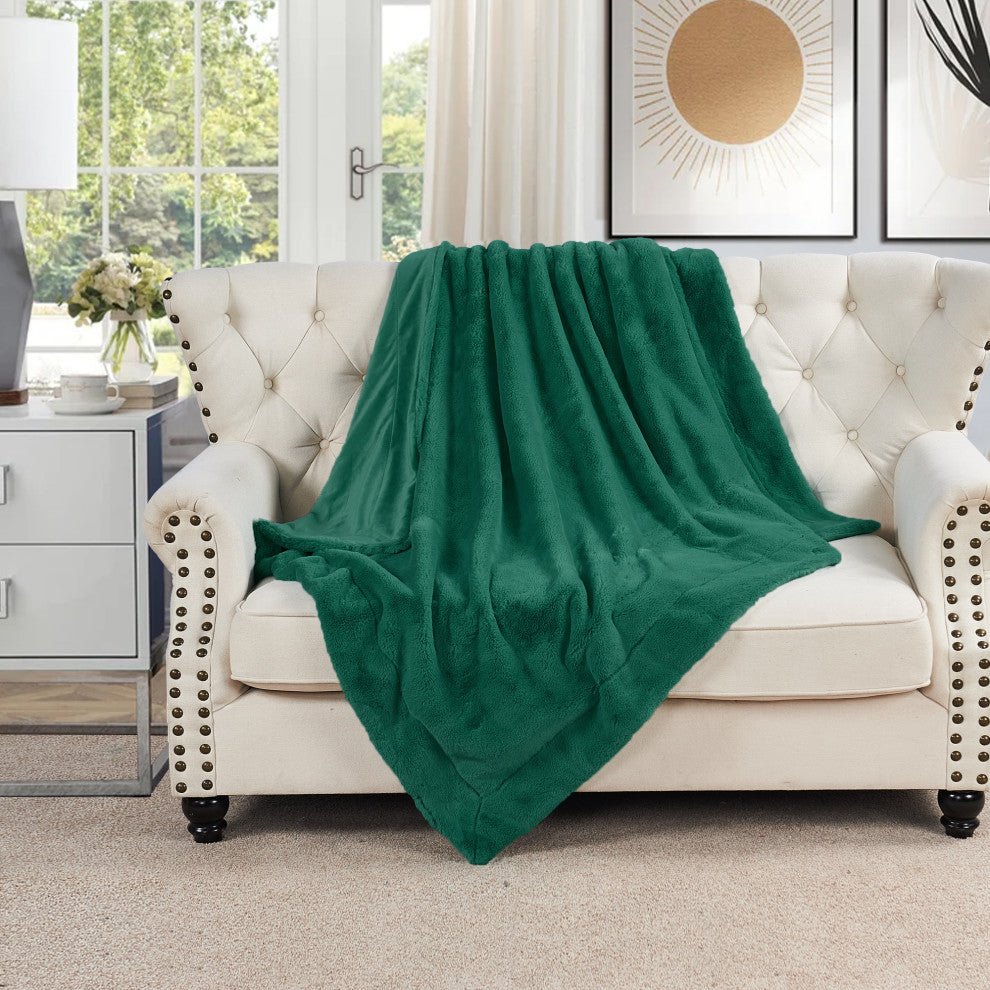 Fox Faux Fur Throw Blanket, Teal Green, 50''x60''