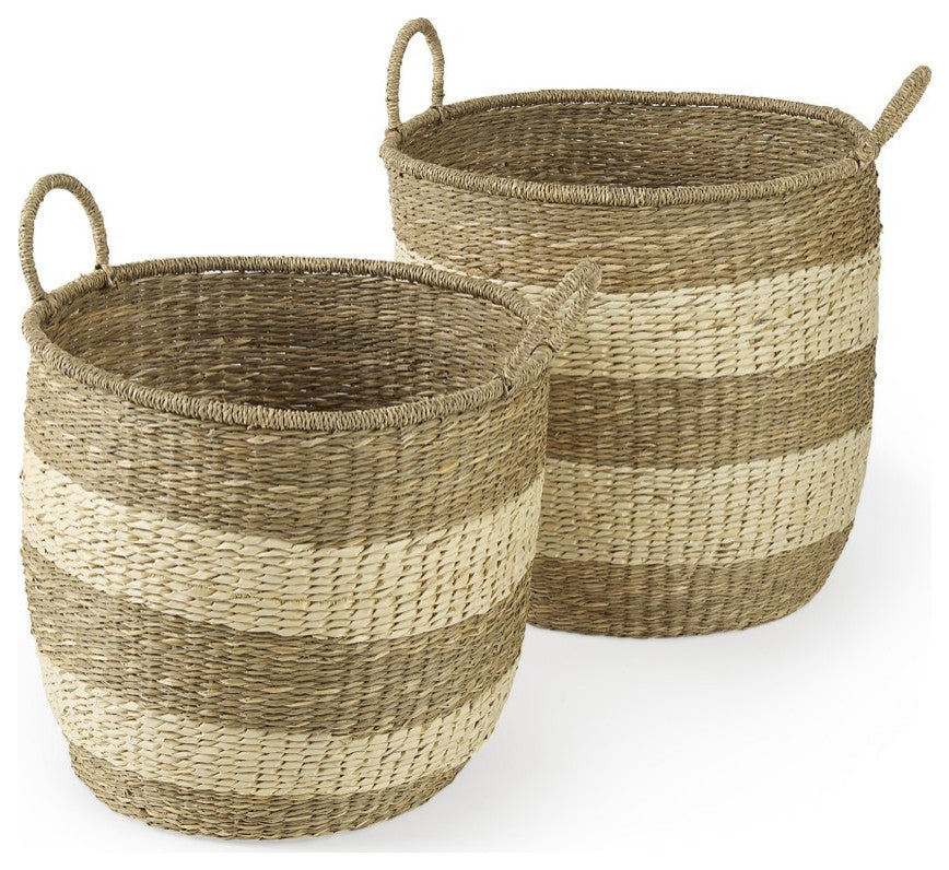 Set of Two Round Wicker Storage Baskets