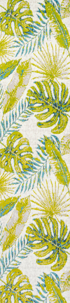 Monstera Tropical Leaves Ivory/Green 2'x8' Runner Rug