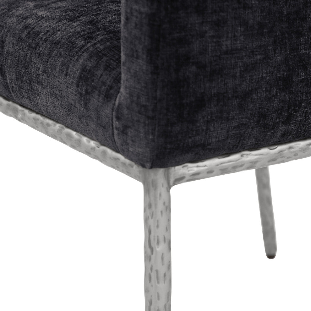Reeves Upholstered Dining Chair, Black, Chenille , AC, Brushed Silver, Set of 2
