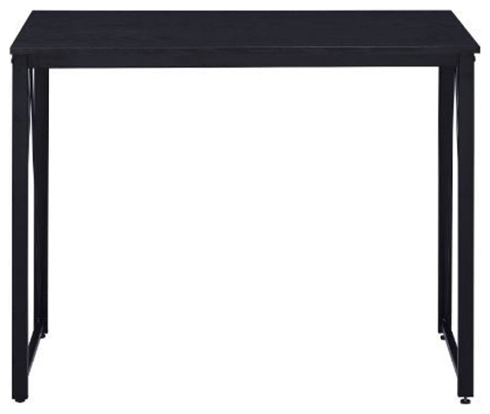 Wooden Writing Desk With Metal Frame, Black Finish