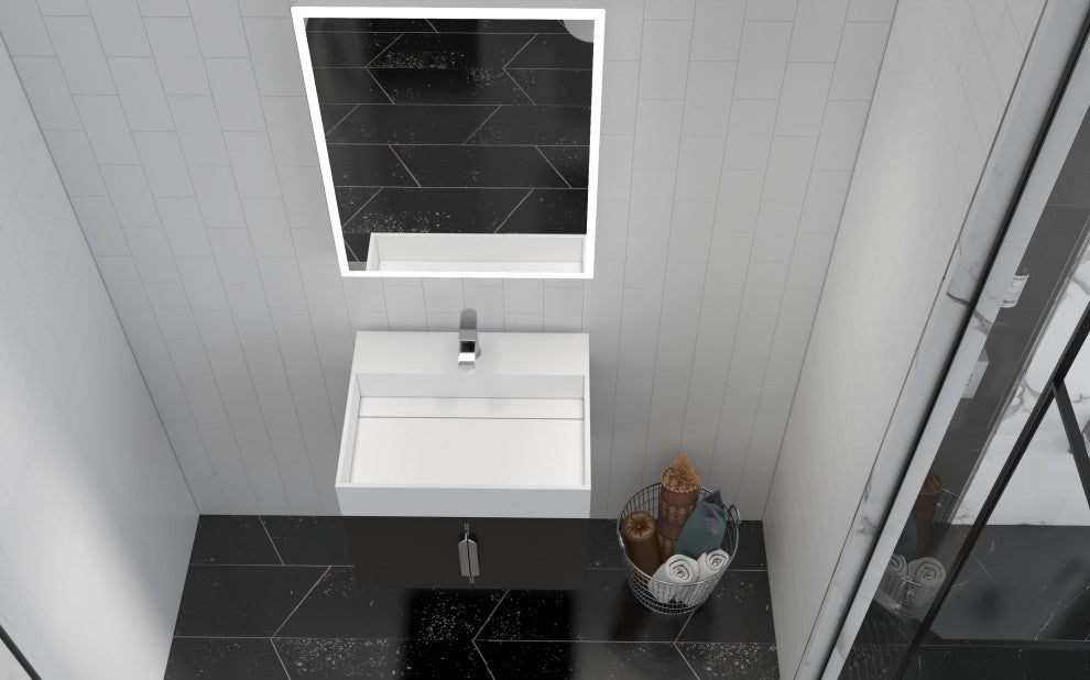 CastelloUSA Amazon 24" Wall Mounted Bathroom Vanity Set, Black, White Top, Chrome Handles