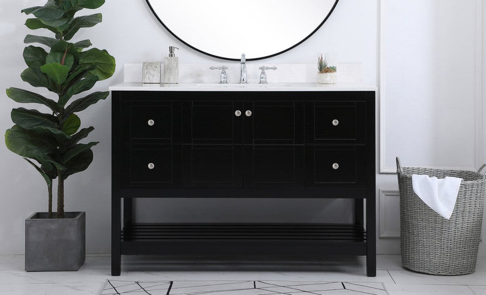 Tobias 48" Single Bathroom Vanity, Black With Backsplash