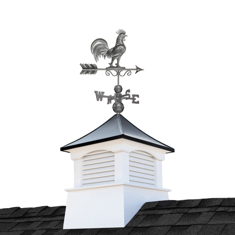 26" Coventry Vinyl Cupola With Dark Zinc Aluminum Rooster Weathervane