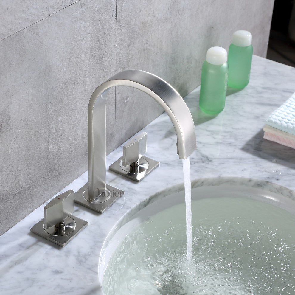 Luxier WSP05-T 2-Handle Widespread Bathroom Faucet with Drain, Brushed Nickel