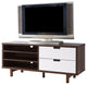 Two Toned Compact TV Stand With Display Decks, Dark Brown and White