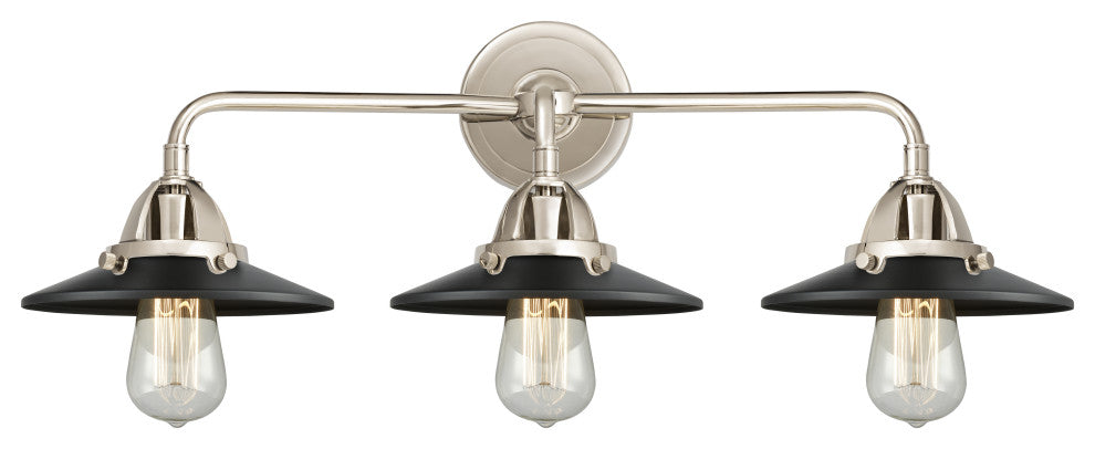 Innovations 288-3W-PN-M6-BK Railroad 3 Light Vanity Light, Polished Nickel