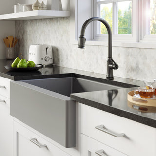 Karran Farmhouse/Apron-Front Quartz 34" Single Bowl Sink Kit, Grey