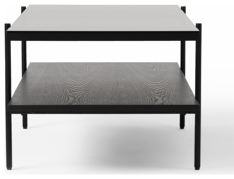 Modrest Conley Mid-Century Grey Glass, Black Ash Coffee Table