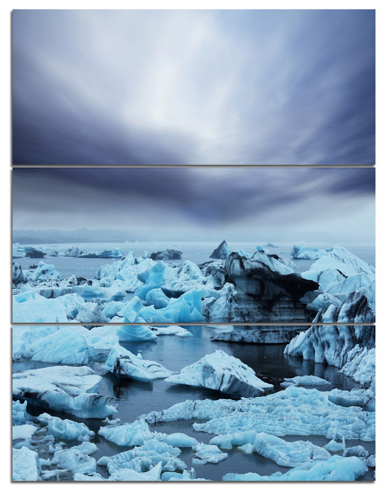 Beautiful Melting Glacier in Iceland, Landscape Canvas Art, 28x36, 3 Panels