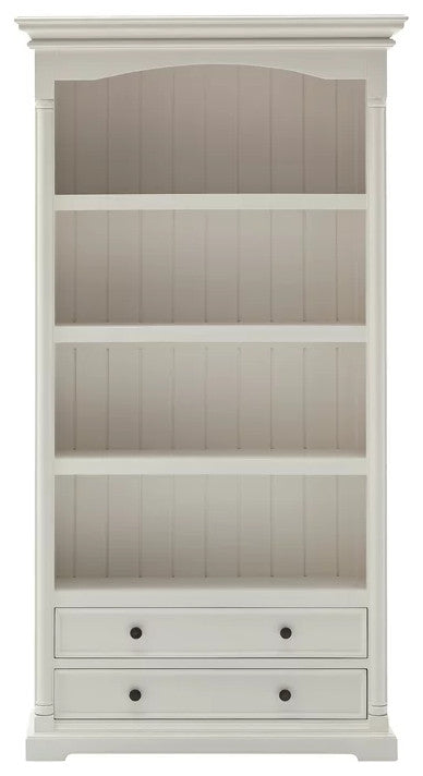 Tall Bookcase, Hardwood Frame & Lower Storage Drawers With Pull Handles, White