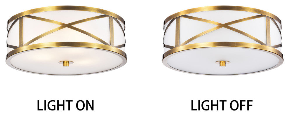 Novia Glass Drum Shade Flush Mount Metallic Goldtone Metal 'X' Frame