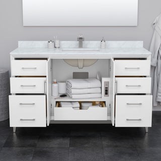Amici 60" White Single Vanity, No Top, No Sink, Satin Bronze Trim