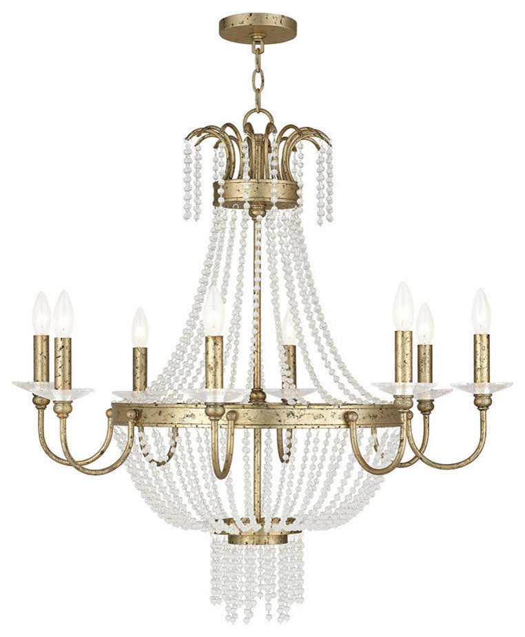 Chandelier With Clear Crystals, Hand-Applied Winter Gold