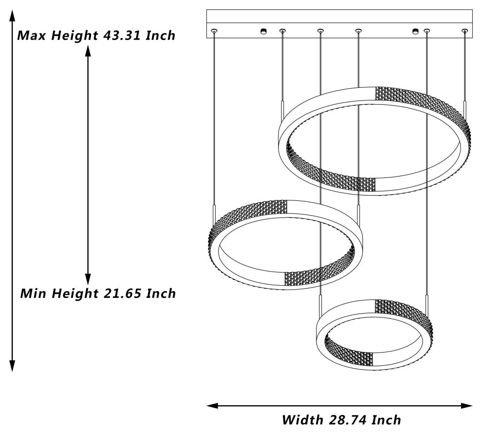 3-Light Statement Tiered LED Chandelier