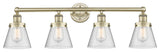 Edison Cone 4-Light 34" Bath Vanity Light, Antique Brass Finish, Seedy Shade