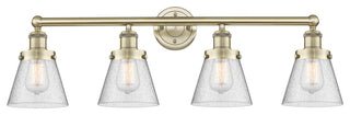 Edison Cone 4-Light 34" Bath Vanity Light, Antique Brass Finish, Seedy Shade