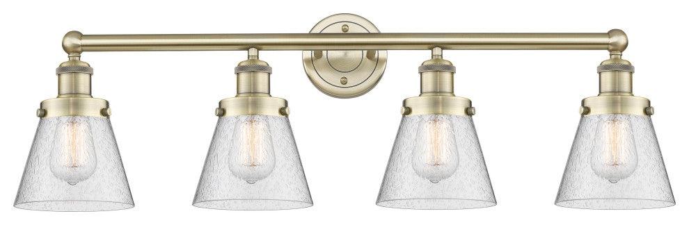 Edison Cone 4-Light 34" Bath Vanity Light, Antique Brass Finish, Seedy Shade