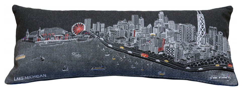 35" Black Chicago Nighttime Skyline Lumbar Decorative Pillow