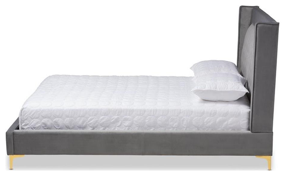Bowery Hill Tufted Modern Velvet Platform King Bed in Dark Gray