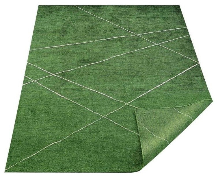 HAND KNOTTED LOOM SILK ECO-FRIENDLY AREA RUGS-Rectangle,Green Beige,Geometric, [Rectangle] 5'x8'