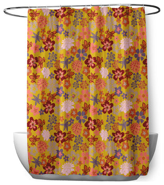 70"Wx73"L Succulent Garden Shower Curtain, Mustard