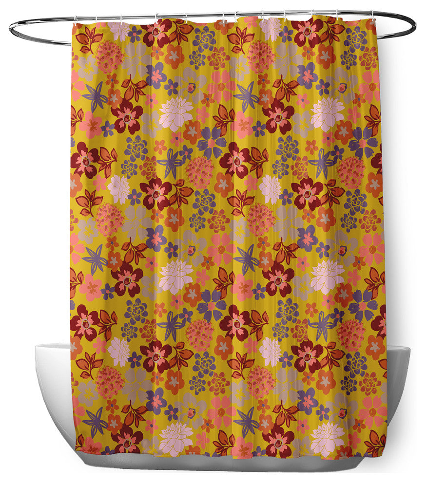 70"Wx73"L Succulent Garden Shower Curtain, Mustard