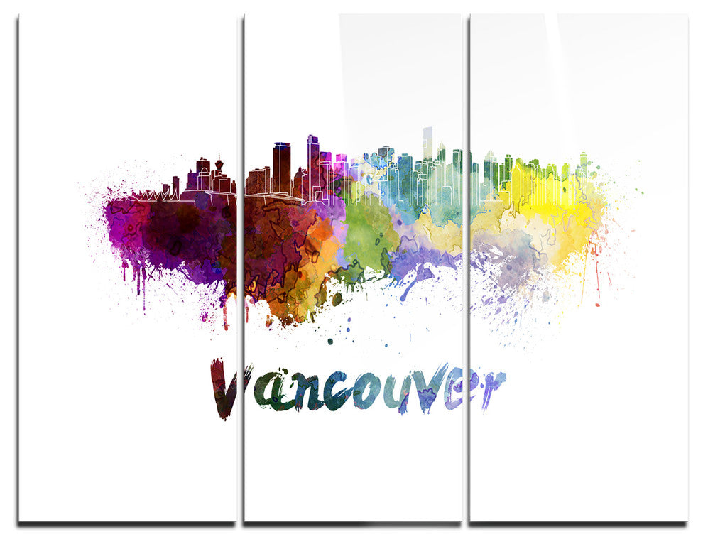 "Vancouver Skyline" Glossy Metal Wall Art, 3 Panels, 36"x28"