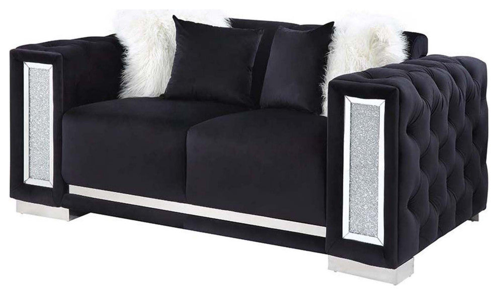 Velvet Upholstery Loveseat, Black