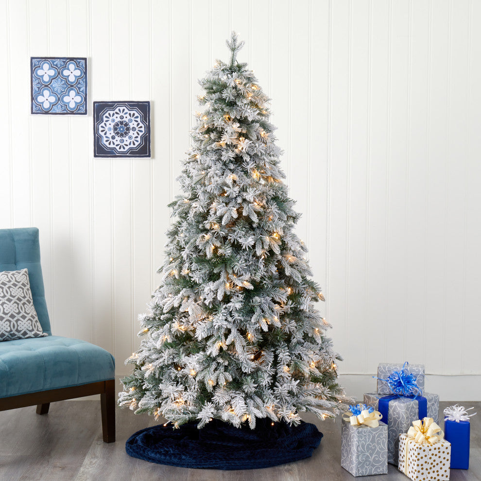 6' Flocked Vermont Mixed Pine Faux Christmas Tree With 300 Clear LED Lights