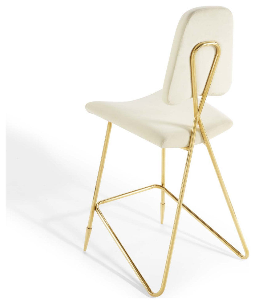 Bar Stool Chair Barstool, Set of 2, Velvet, Metal, Ivory White, Modern, Bar Pub