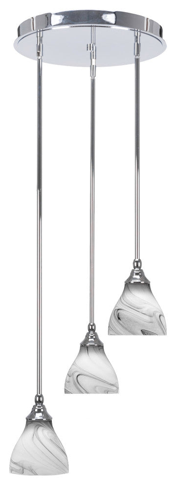 Empire 3-Light Cluster Pendalier, Chrome/Onyx Swirl