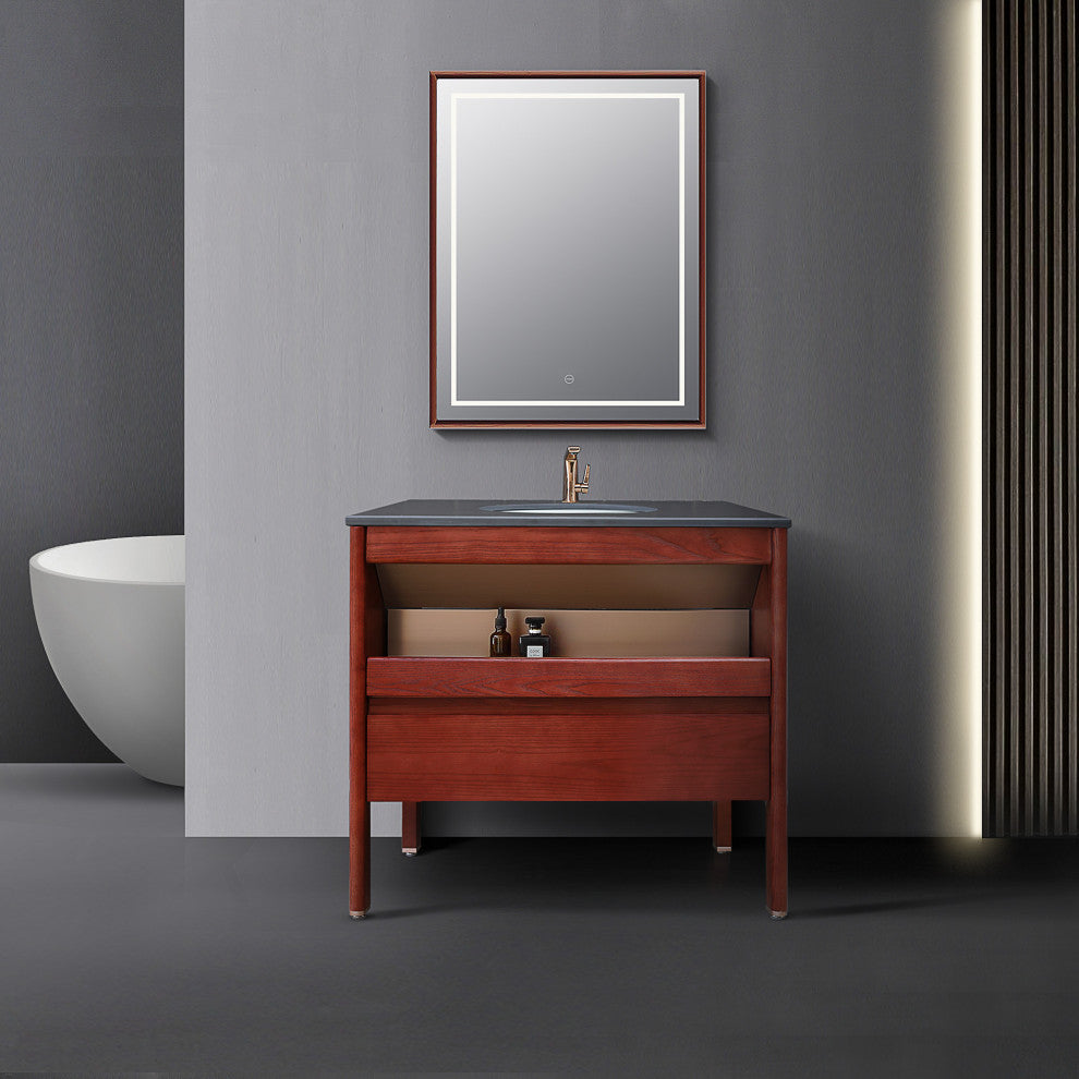 Freestanding Bath Vanity Set with Engineered Stone Top with Mirror, 36''