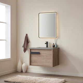 Carcastillo Bath Vanity, Oak With Sintered Stone Top, 30", With Mirror