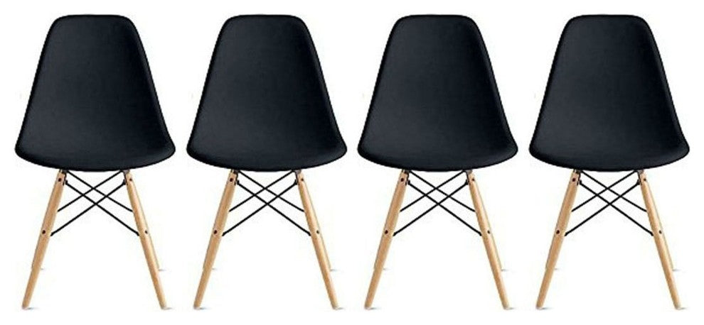 Nicer Furniture Side Chair with Natural Wood Legs Set of 4 (Black)