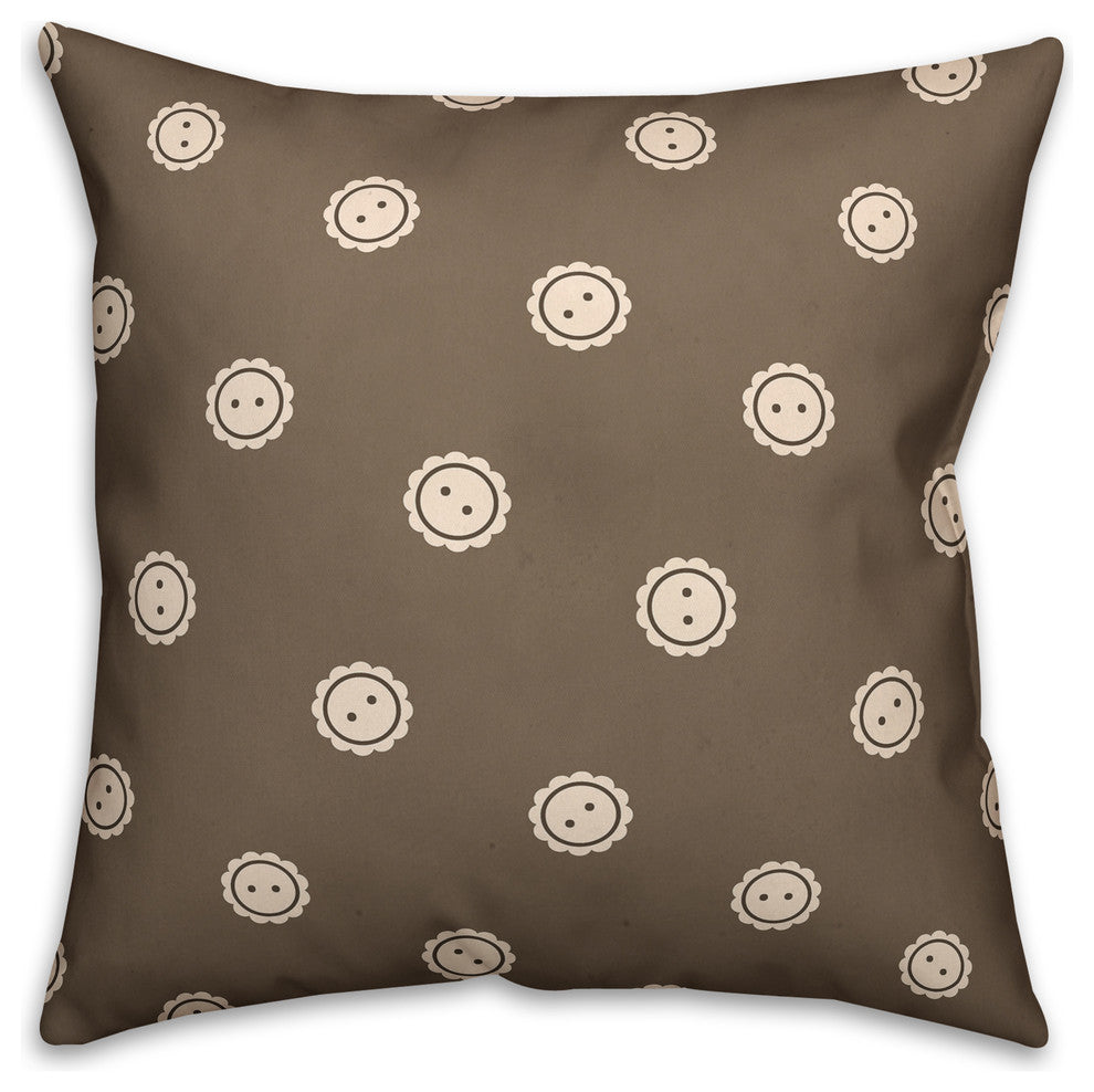 Tan Button Pattern Throw Pillow, 16"x16"