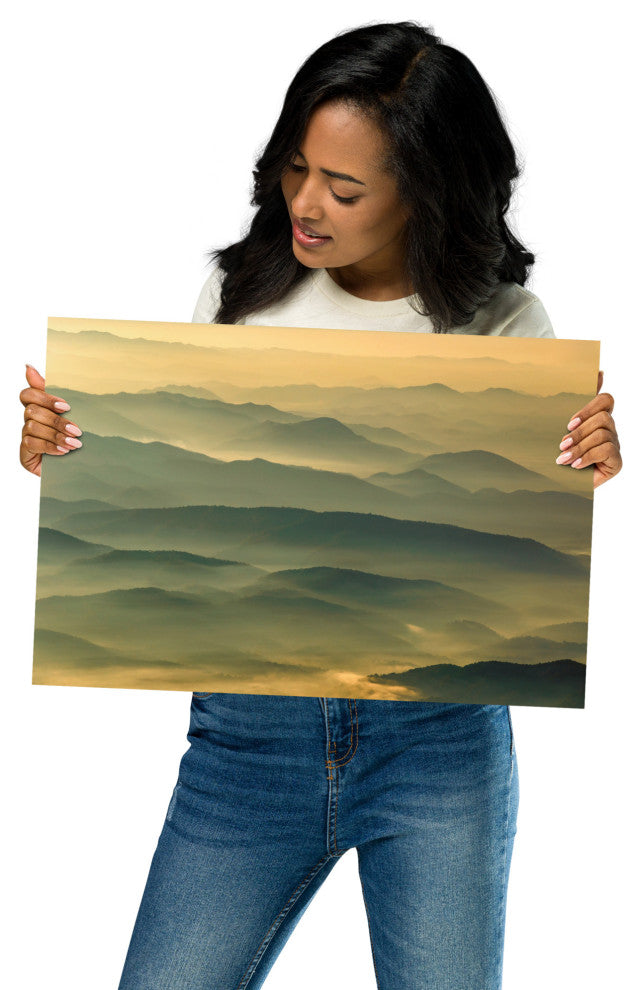 Foggy Mountain Layers at Sunset Landscape Photo Unframed Wall Art Prints, 12" X 18"