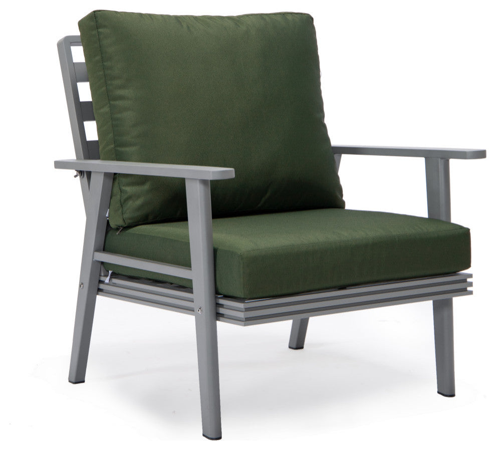 LeisureMod Walbrooke Patio Sofa Set With Round Fire Pit Table, Green