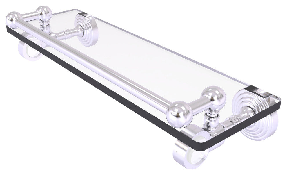Pacific Grove 16" Glass Shelf with Gallery Rail, Satin Chrome