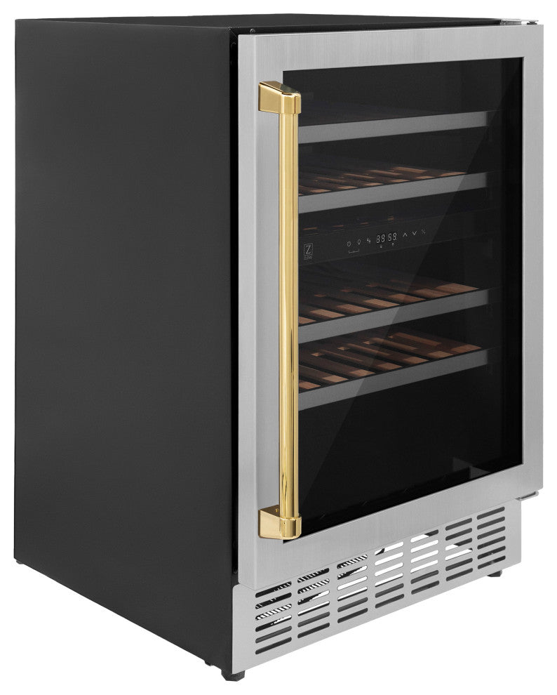 ZLINE 24 In. Wine Cooler, Stainless Steel With Gold, RWVZ-UD-24-G