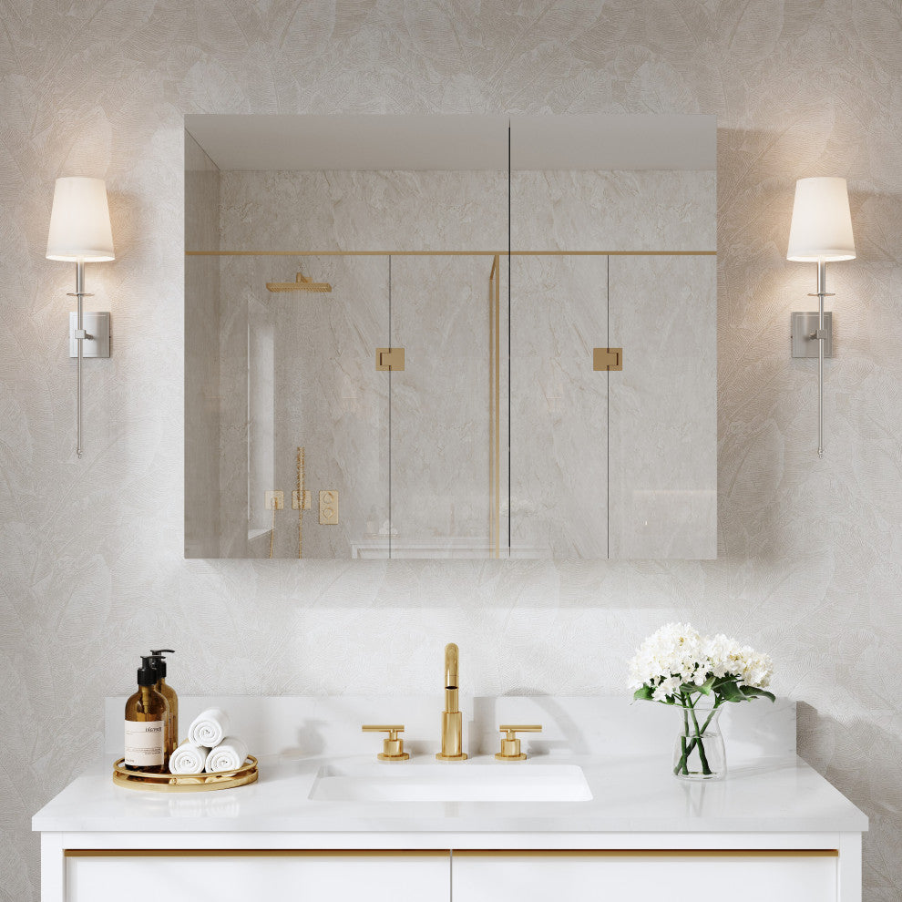 Recessed/Surface Mount Bathroom Medicine Cabinet, Soft-Close Blum Hinges, 36"x30", Dual Swing