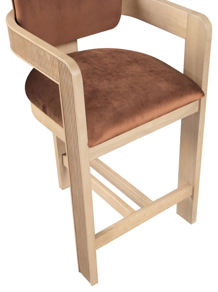 Sacha Upholstered Bar and Counter Stool, Cognac, Velvet, Natural