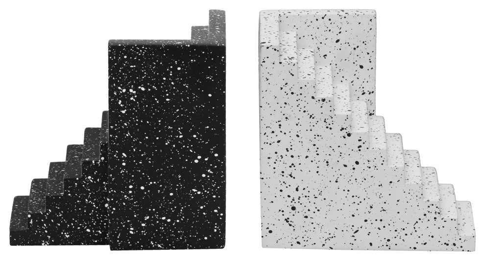 Gabby Speckled Black and White Stairway Bookends