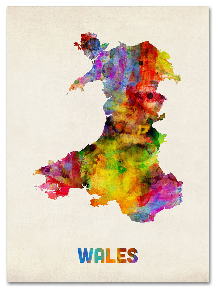 'Wales Watercolor Map' Canvas Art by Michael Tompsett