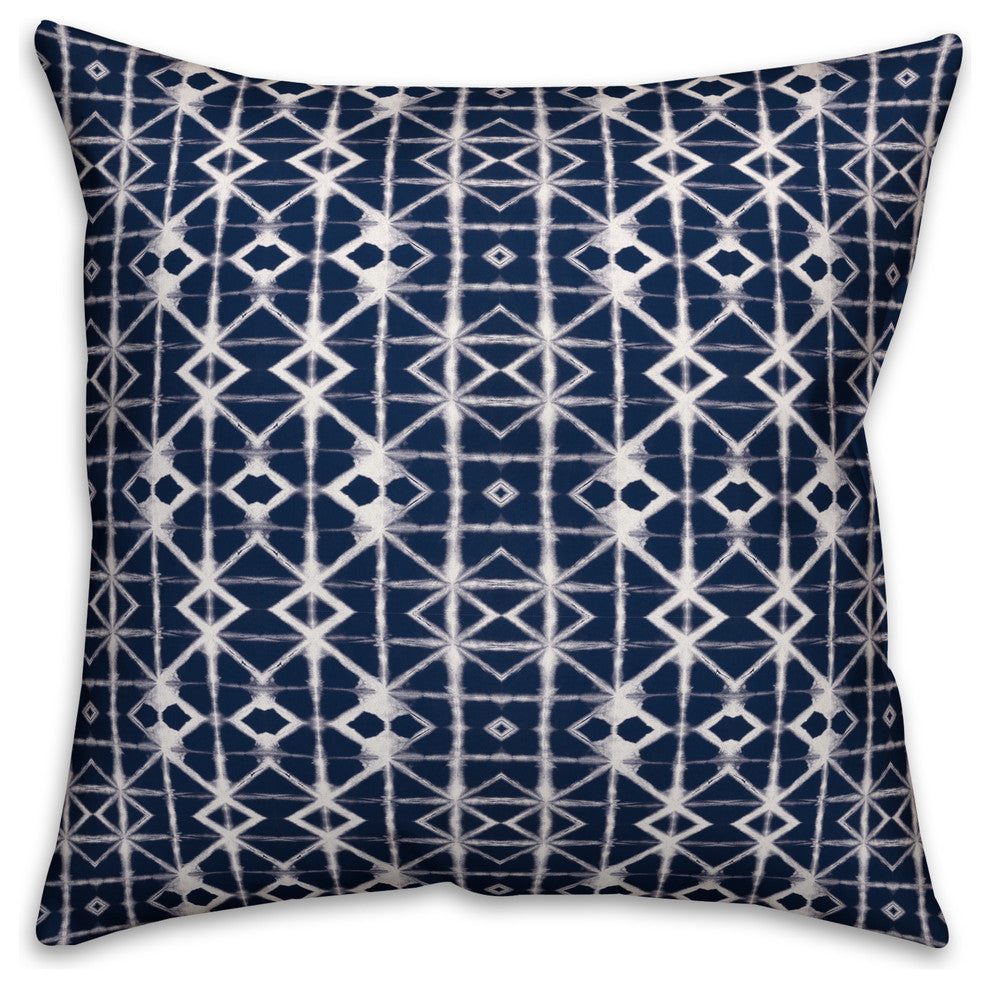 Navy and White Shibori 18x18 Outdoor Throw Pillow